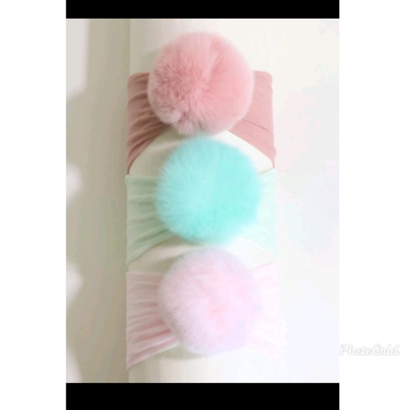 3 pieces baby headband with pompom - Picture 2 of 3
